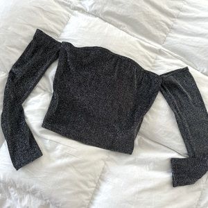 Black Sparkly Off the Shoulder Crop Top